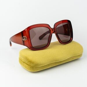 Gucci Women Sunglasses Transparent Burgundy Square GG1402S 003 NEW AUTHENTIC